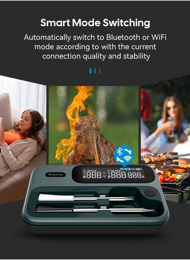 INKBIRD - Wireless BBQ Meat Thermometer WiFi 5G and Bluetooth 5.4 Dual Mode BBQ Food Thermometer Long and Short Probe Combo Backlit HD LCD Multiple Temperature Alarms IP67 Waterproof for Everyday Cooking Grilling Smoking - Image 1