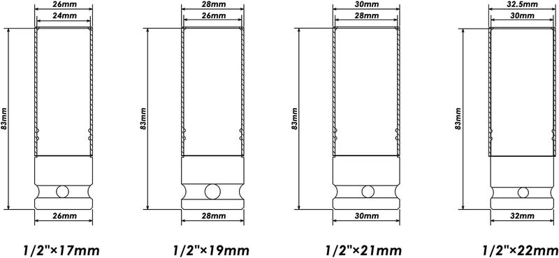 MIXPOWER 1/2" Drive Wheel Protector Impact Socket, 4 pcs Thin Wall Deep Impact Socket Set, Durable Plastic Sleeve Lug Nut Socket, 6 Point, Metric, 17mm,19mm,21mm,22mm - Image 4