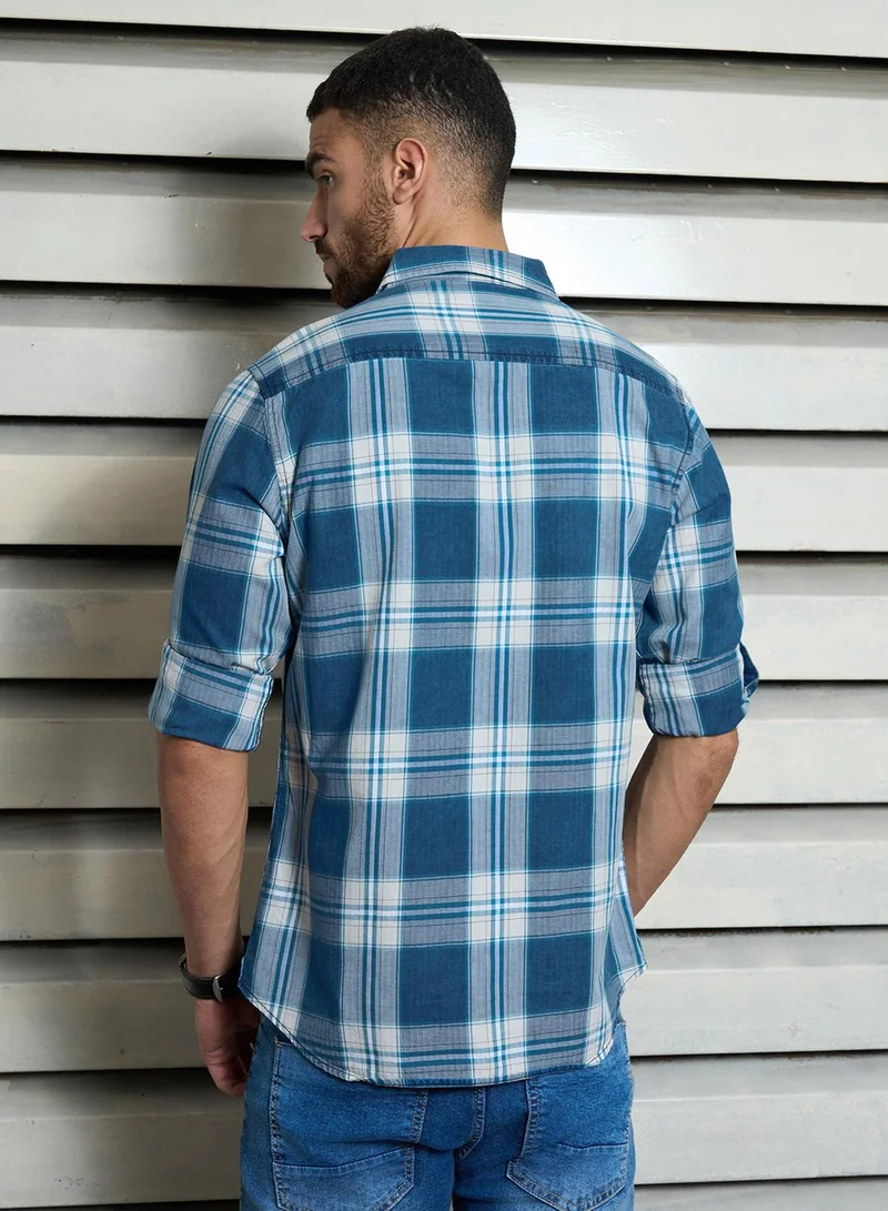 HIGH STAR Men's Multicolour 100% Cotton Checkered Button Down Regular Fit Shirt