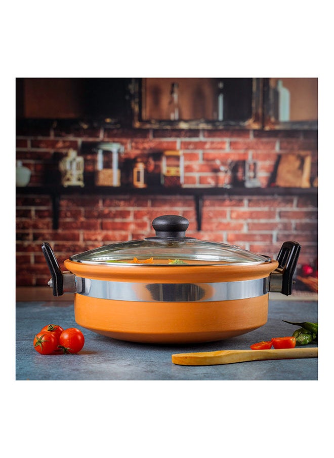 Olsenmark - Traditional Cookware Clay Handi With Glass Lid, OMCP6015 ,100% Eco-Friendly 500 ml  Cookware With Bakelite Handle And Knob, Clay pot - Image 1