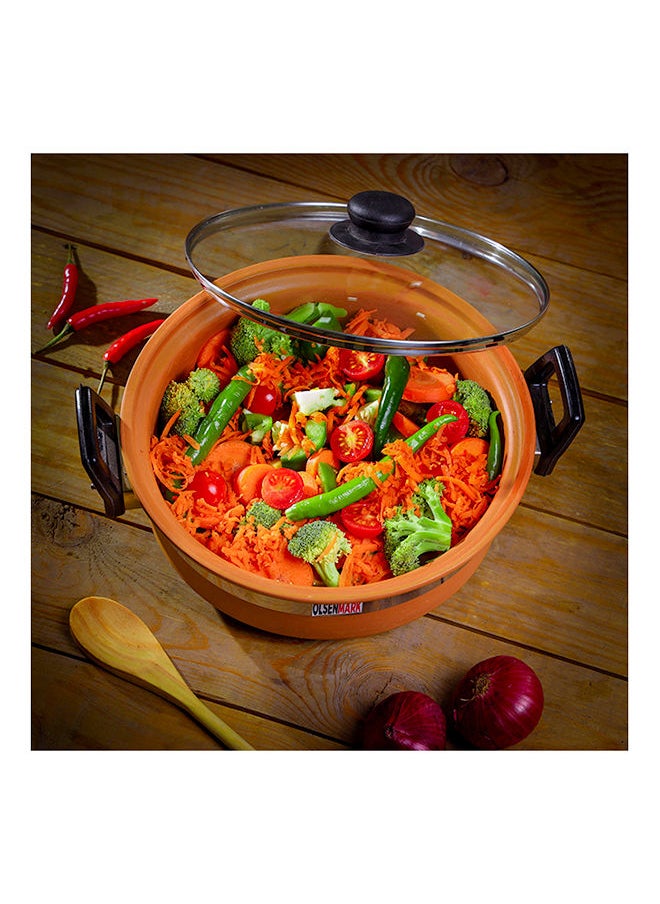 Olsenmark - Traditional Cookware Clay Handi With Glass Lid, OMCP6015 ,100% Eco-Friendly 500 ml  Cookware With Bakelite Handle And Knob, Clay pot - Image 1