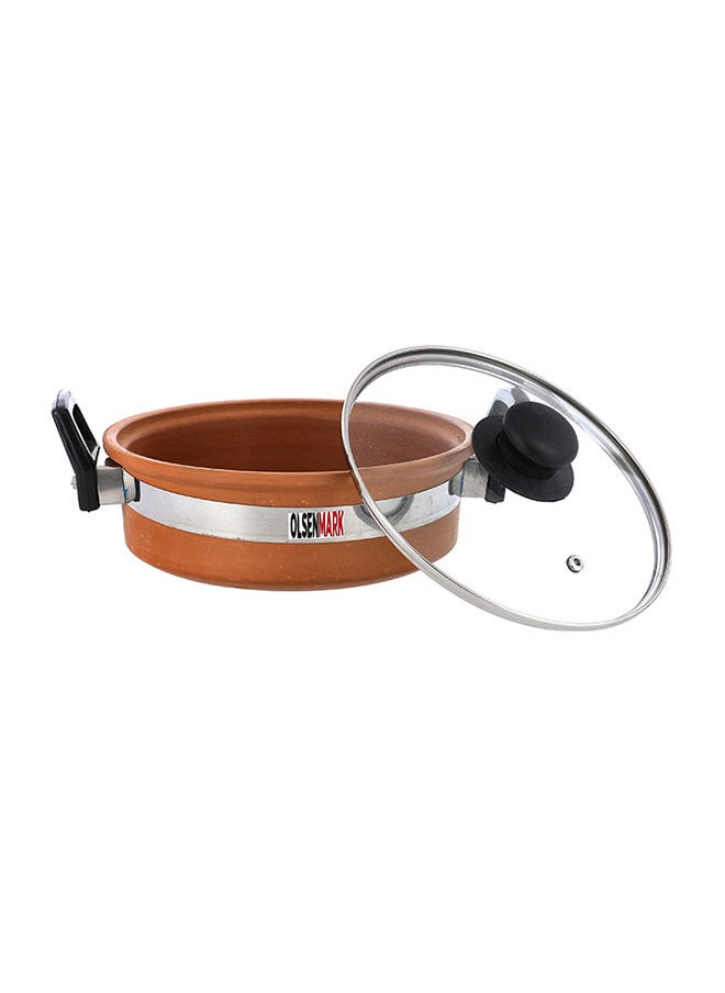 Olsenmark - Traditional Cookware Clay Handi With Glass Lid, OMCP6015 ,100% Eco-Friendly 500 ml  Cookware With Bakelite Handle And Knob, Clay pot - Image 1