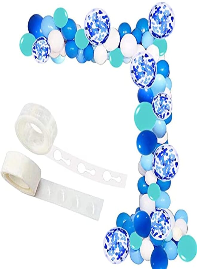 Secret Balloon Arch Garland Kit 100 Pieces Royal Blue Balloons Lake Blue Balloons White Latex Balloons Confetti Balloons with Balloon Strip Tape Glue Dots for Wedding, Baby Shower, Birthday Party Decorations