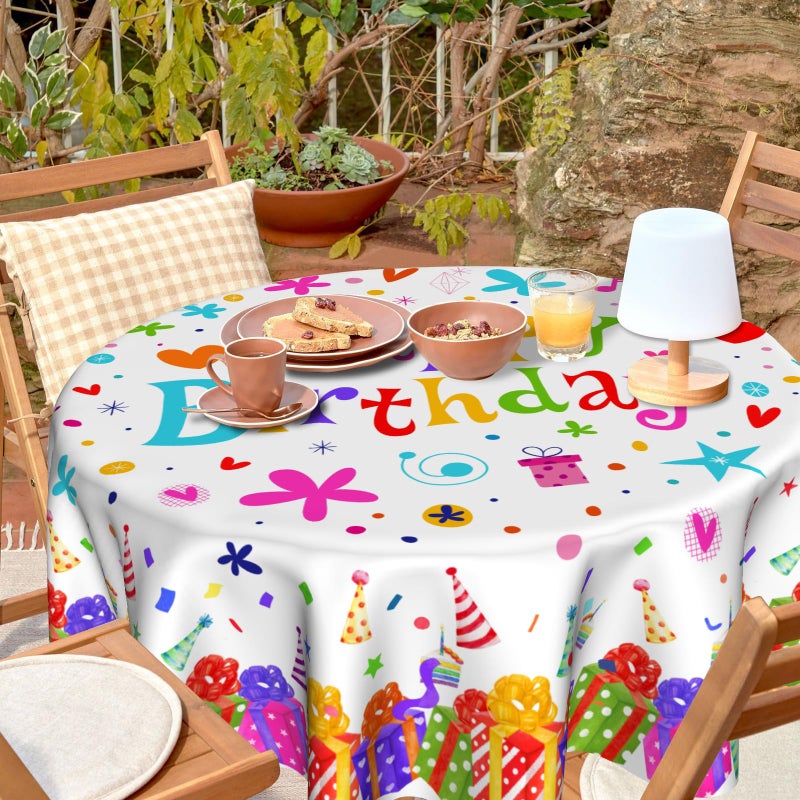 VentuCoven Happy Birthday Tablecloth Round 60 inch Birthday Table Cloth Colorful Balloon Tablecloths for Picnic Dinner Decor Gifts for Woman Girl Boy - Image 4