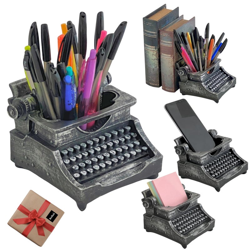 Bellaa 21413 Typewriter Pencil Holder Large Pen Desk Organizer Antiques Retro Shabby Chic Vintage Cup Creative Gift Writer Office Classroom Home Study Library