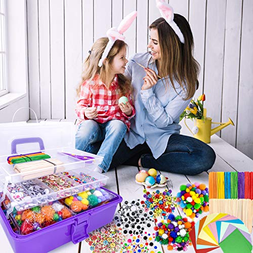 kortes 1405 Pcs Art and Craft Supplies for Kids, Toddler DIY Craft Art Supply Set Included Pipe Cleaners, Pom Poms, Feather, Folding Storage Box - All in One for Craft DIY Art Supplies (Purple) - Image 5