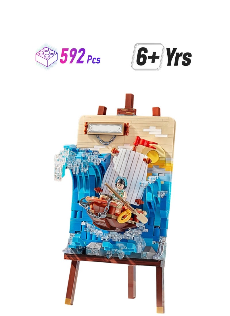592pcs Sailboat 3d Painting Model Set Building Blocks Creative Diy Simulation Collection Building Assembling Toys Children Adult Home Decoration  - Image 1