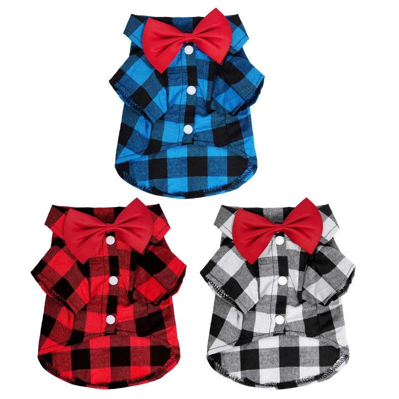 Tongcloud 3 Pack Plaid Puppy Cat Shirt Cute Cat Shirt Dog Shirt for Extra Small Dogs Cats Birthday Party and Holiday Photo(Red, Blue & White,Extra Small) - Image 1