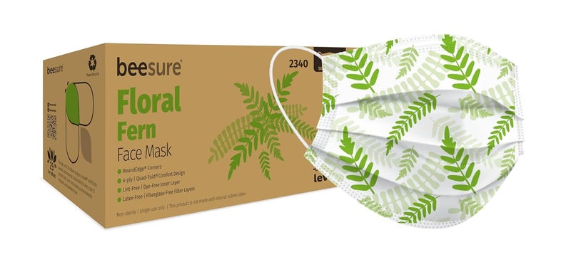 BeeSure Store BE2340 Series BE2300 Floral Design Face Mask, Round Edge, Latex Free, Fern Green (1 Box of 50) - Image 1