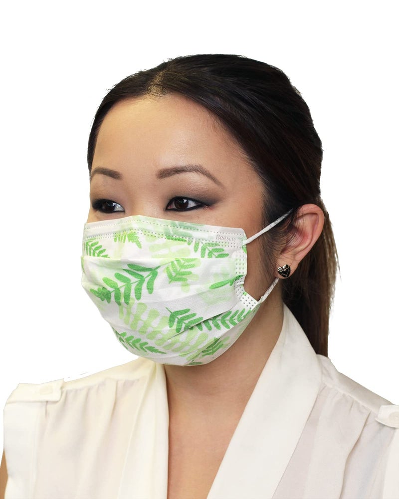 BeeSure Store BE2340 Series BE2300 Floral Design Face Mask, Round Edge, Latex Free, Fern Green (1 Box of 50) - Image 3