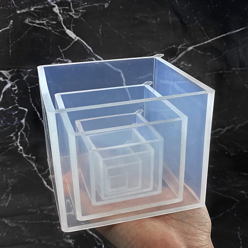 RESINWORLD Set of 4, 3", 2", 1.5", 1", 0.5" Clear Silicone Cube Molds, Large Deep Square Epoxy Resin Mold, Transparent Cube Silicone Molds for Resin Casting - Image 4