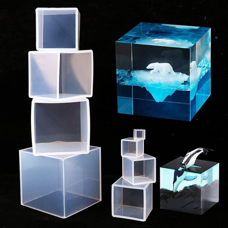 RESINWORLD Set of 4, 3", 2", 1.5", 1", 0.5" Clear Silicone Cube Molds, Large Deep Square Epoxy Resin Mold, Transparent Cube Silicone Molds for Resin Casting - Image 3