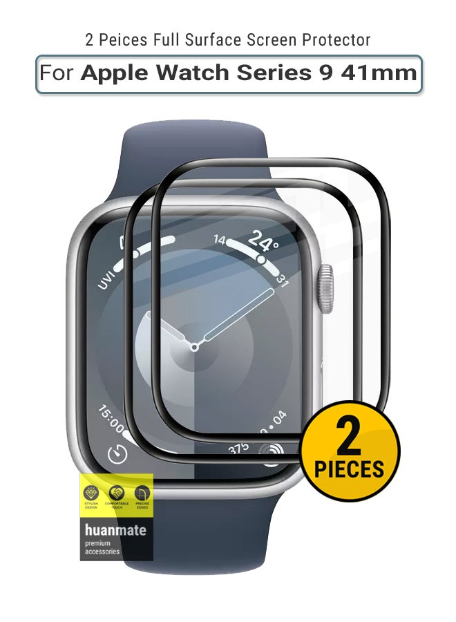huanmate 2 Pieces Premium Screen Protector For Apple Watch Series 9 41 mm Black/Clear - Image 1