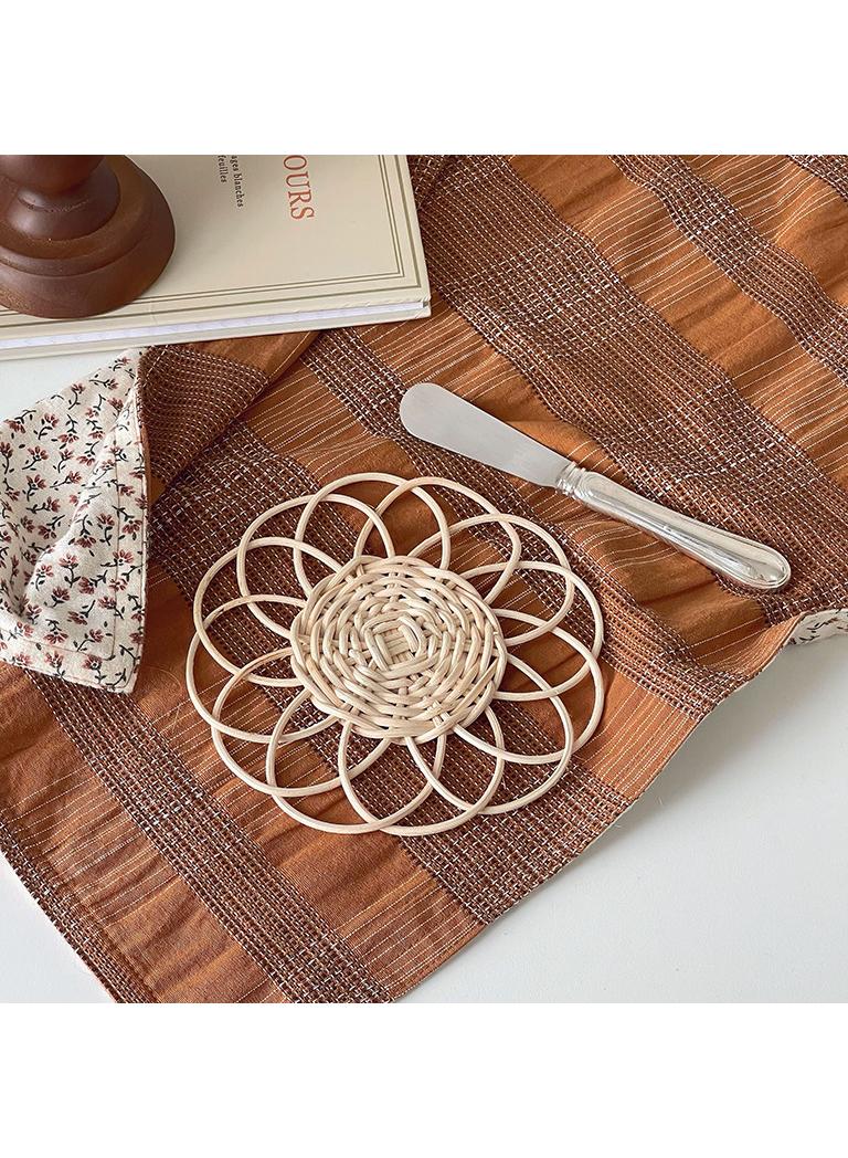 3pcs Vine woven flower shaped dining mat, hand woven table insulation mat, water cup tea cup mat - Image 2