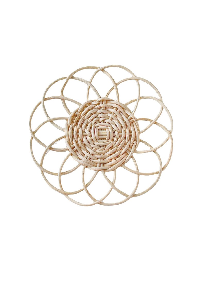 3pcs Vine woven flower shaped dining mat, hand woven table insulation mat, water cup tea cup mat - Image 4