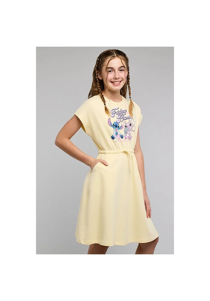 أر أند بي Stitch Print Fit & Flare Dress with Crew Neck and Short Sleeves