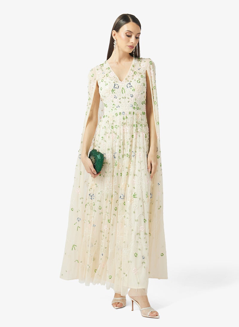 بيوت فستان ماكسي بأكمام كاب وياقة على شكل حرف - Image 4