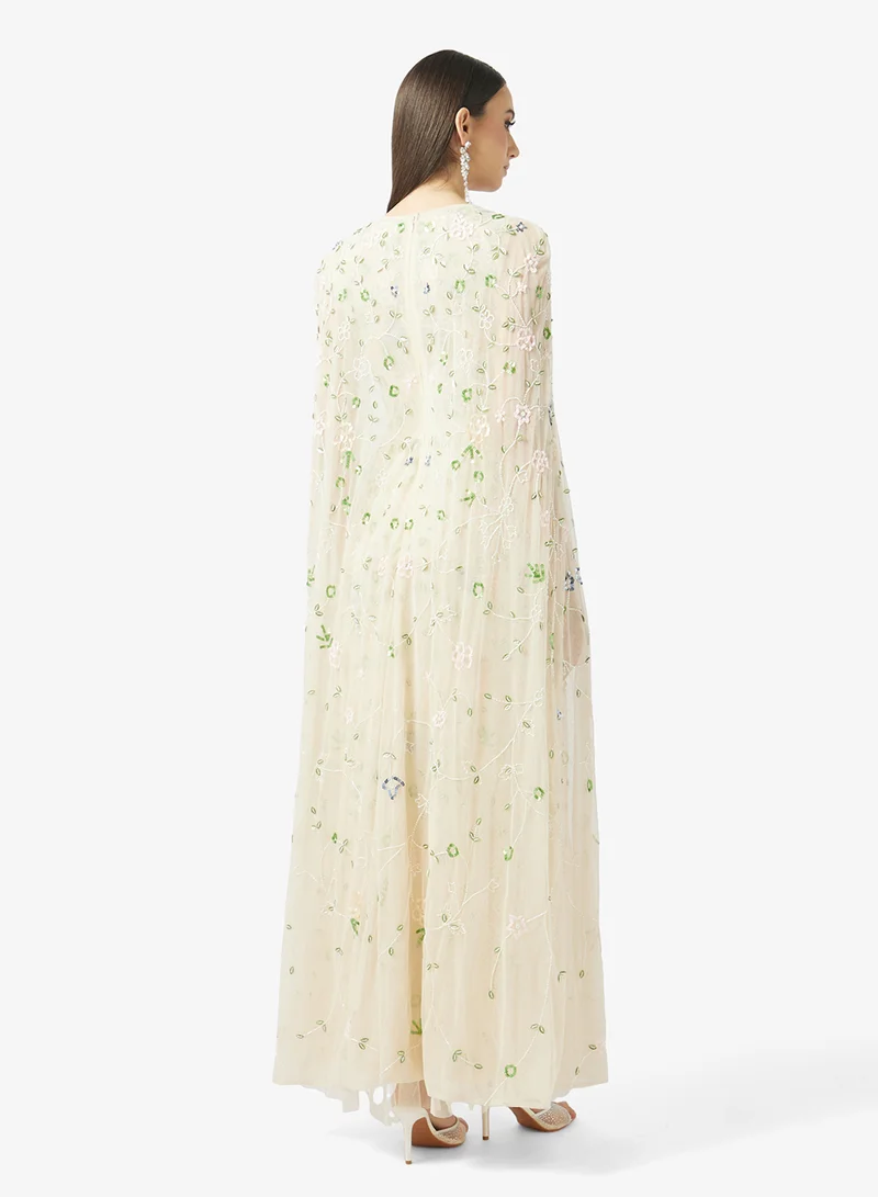 BEAUUT V-Neck Cape Sleeve Maxi Dress