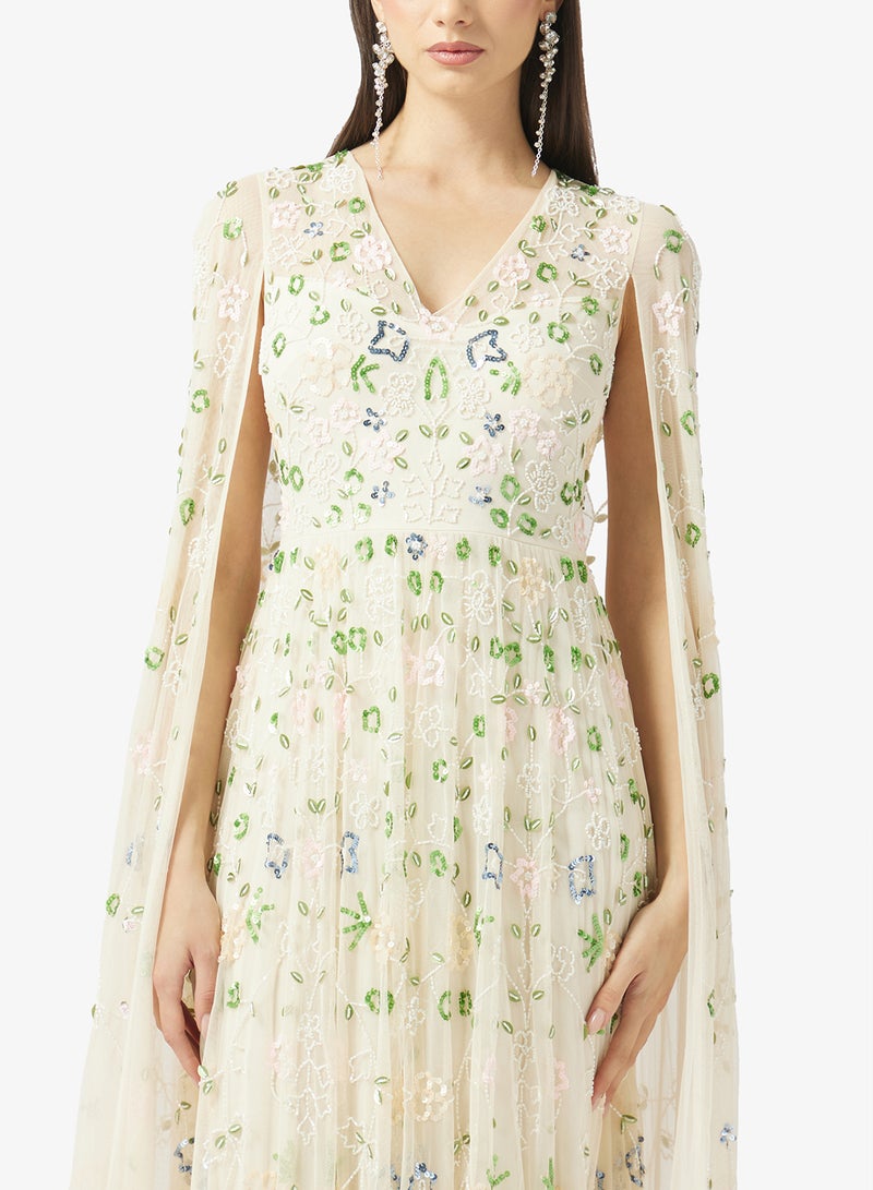 بيوت فستان ماكسي بأكمام كاب وياقة على شكل حرف - Image 3