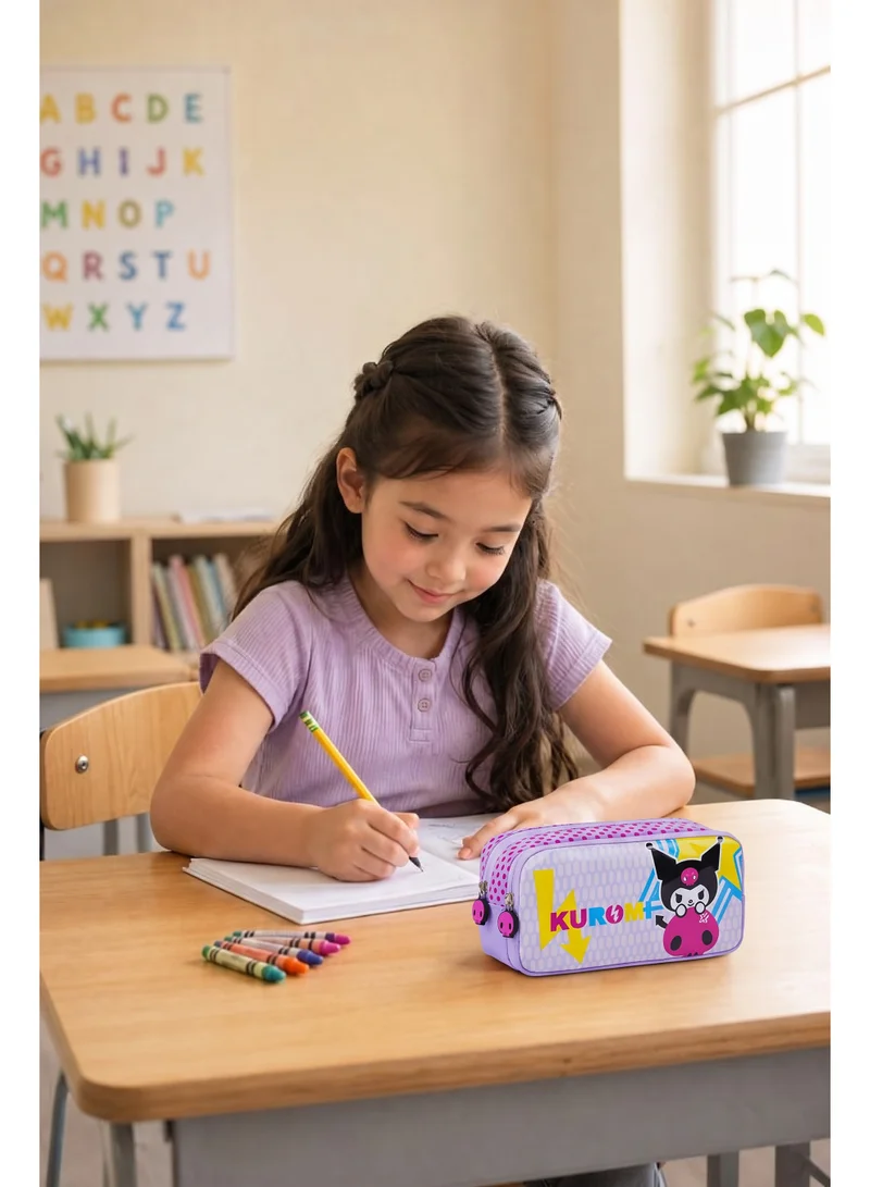 سانريو Sanrio Kuromi Regular Pencil Case | Cute Kuromi Double Zipper Pencil Pouch for Kids | Large Capacity School Stationery Organizer | Durable Pencil Case for School & Travel