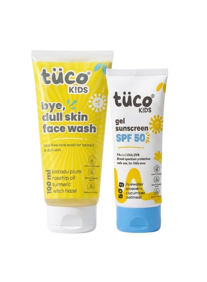 TuCo مجموعة "Tuco Kids" لنضارة البشرة - غسول للوجه (100 مل) وكريم للوجه وواقي شمس (50 جم) للأطفال من سن 3 سنوات فما فوق، خالية من البارابين والكبريتات - عبوة ثنائية - Image 1