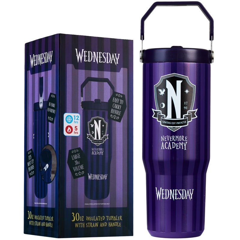 Get Trend Wednesday Tumbler with Straw 30oz Girls Teens Insulated Cup with Lid Handle Travel Mug Cups with Lids for School Sports Gifts for Girls (Purple Wednesday) - Image 1
