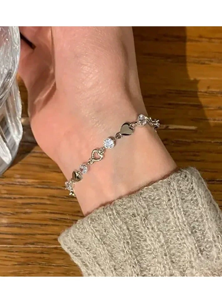 Goolsky Sweet & Cool Heart Rhinestone Bracelet – Hollow Design, Trendy Minimalist INS Style, Daily/Casual Wear - Image 1