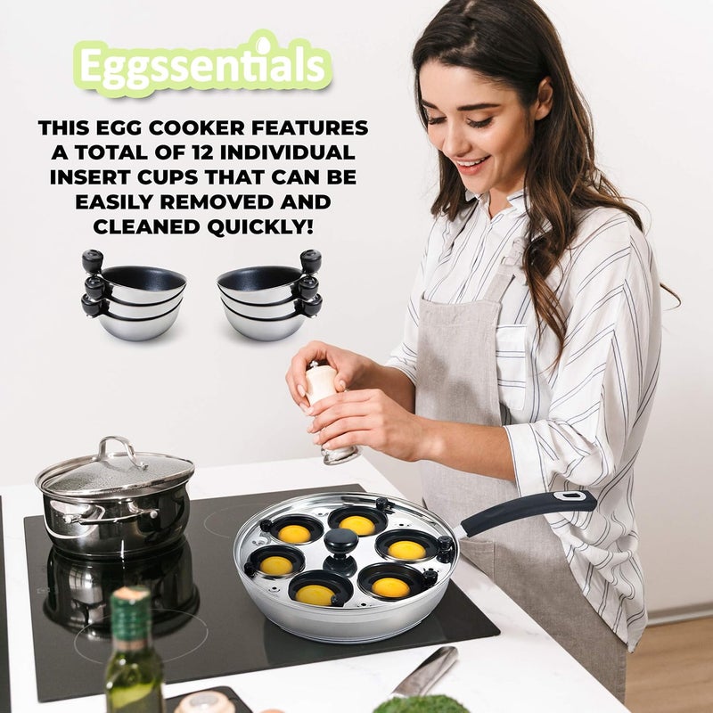 Eggssentials صانع البيض المسلوق من الفولاذ المقاوم للصدأ مع ملعقة طعام، آمن لدرجة الطعام وخالي من PFOA - Image 2