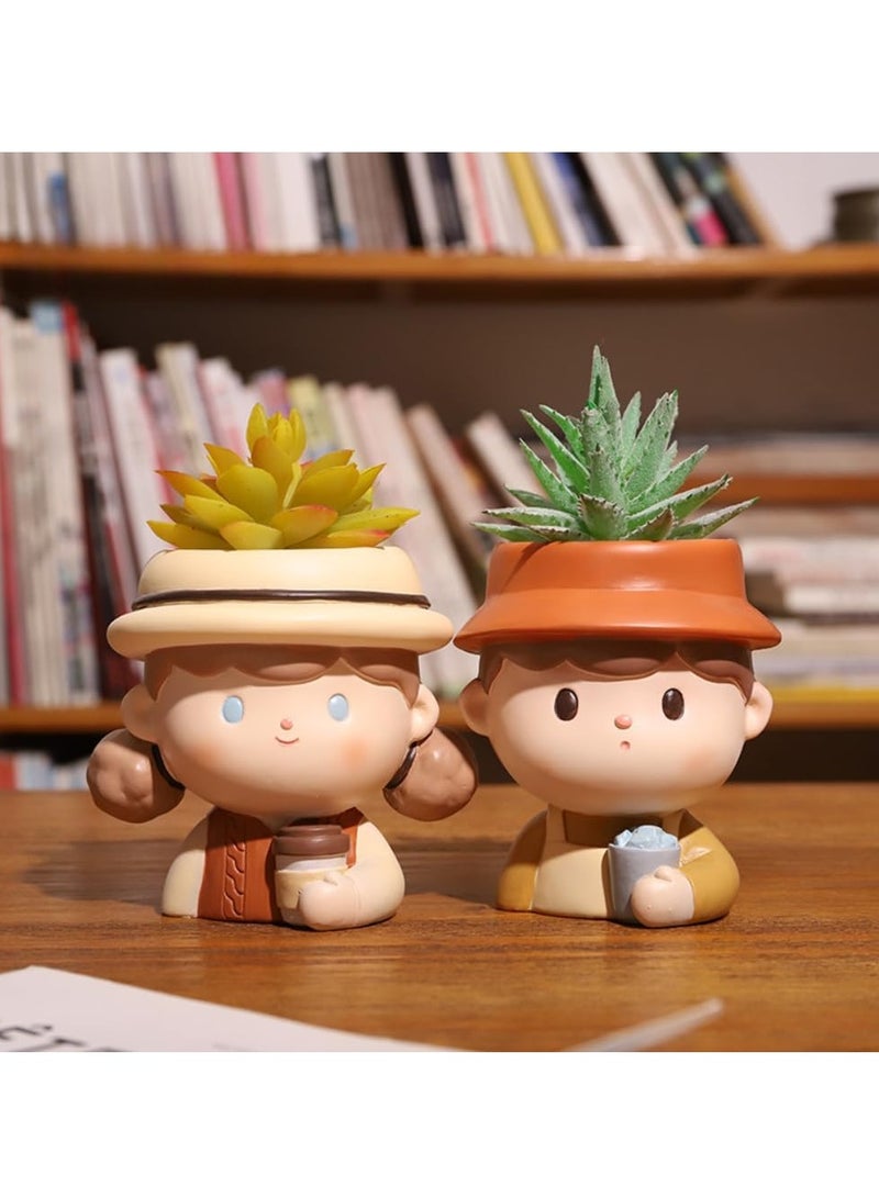 Generic Cute Boy Succulent Flower Pot Is Suitable For Growing Herbs, Succulents, Cacti, And Can Also Be Used As A Pen Holder For Diy Micro Landscape Home Decoration (Photographing Boy)  - Image 5