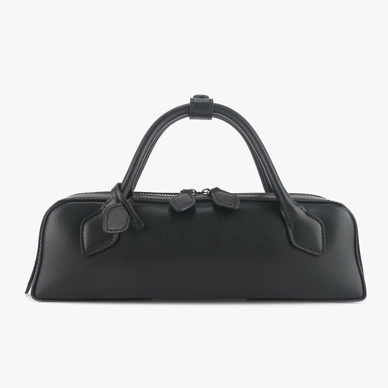 European and American New Genuine Leather Baguette Bag Womens Crossbody Bag Fashionable Short Top Layer Cowhide Bag Commuter Street Bag Black 