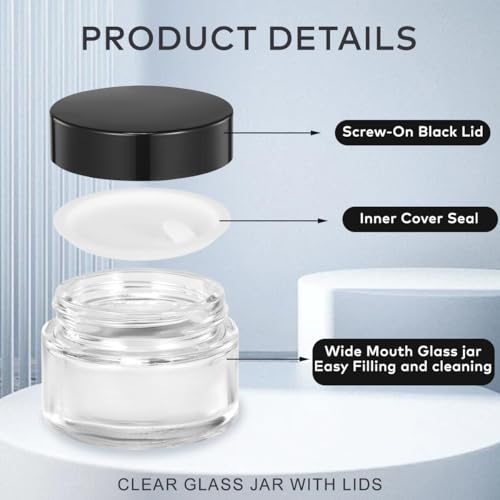 ASTRQLE 3PCS 5ML Black Cap Clear Glass Empty Refillable Makeup Cosmetic Face Cream Lotion Eye Cream Sample Jar Pot Bottle Container - Image 3