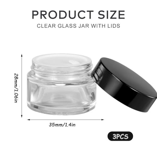 ASTRQLE 3PCS 5ML Black Cap Clear Glass Empty Refillable Makeup Cosmetic Face Cream Lotion Eye Cream Sample Jar Pot Bottle Container - Image 2