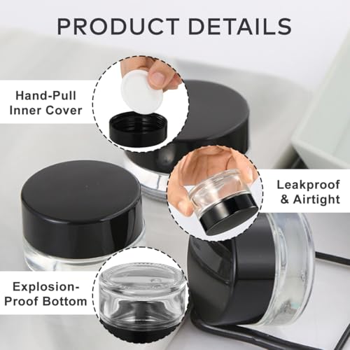 ASTRQLE 3PCS 5ML Black Cap Clear Glass Empty Refillable Makeup Cosmetic Face Cream Lotion Eye Cream Sample Jar Pot Bottle Container - Image 4