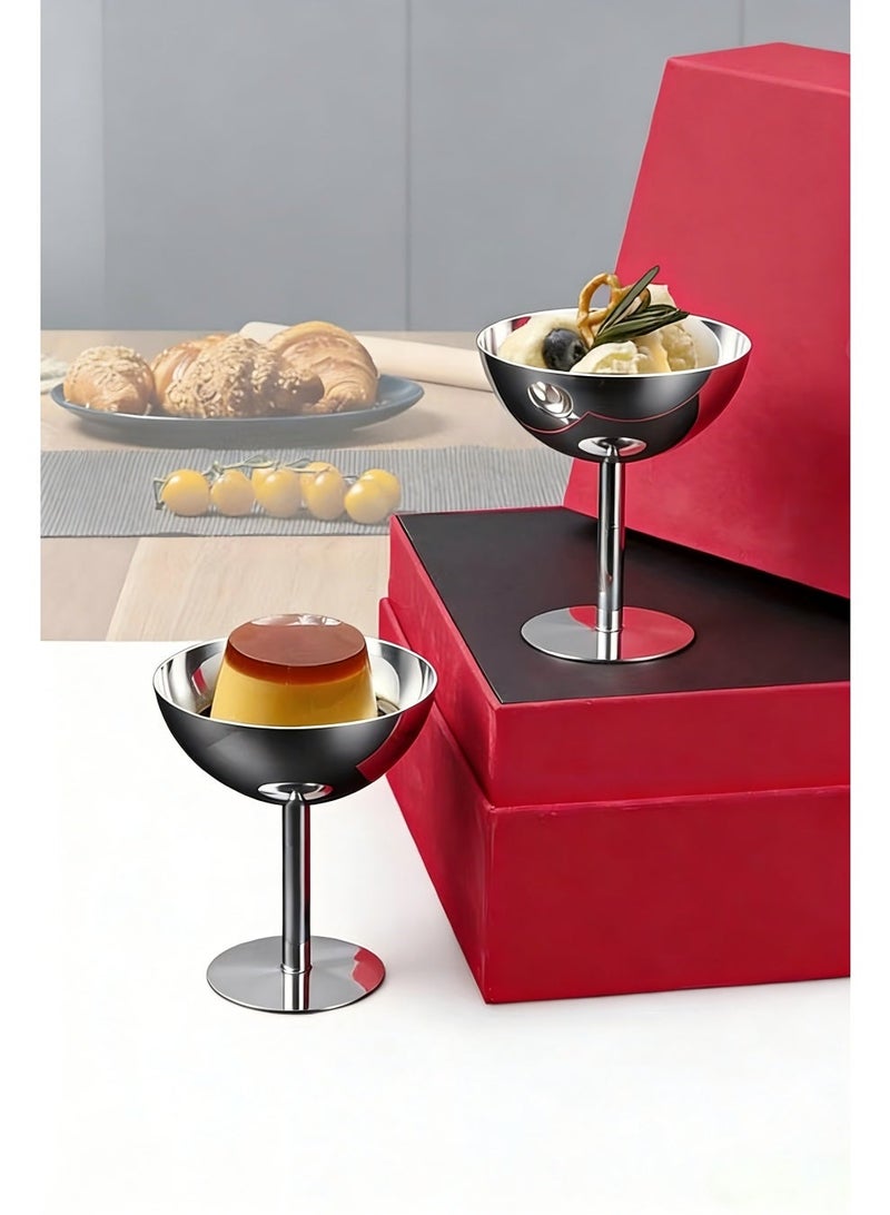 2 piece ice cream cup，stainless steel dessert cup，sauce bowl，mini round foot yogurt snack candy cup，suitable for salad fruit pudding party （Silver） - Image 3