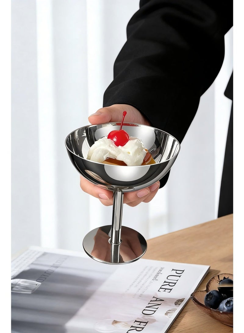 2 piece ice cream cup，stainless steel dessert cup，sauce bowl，mini round foot yogurt snack candy cup，suitable for salad fruit pudding party （Silver） - Image 4