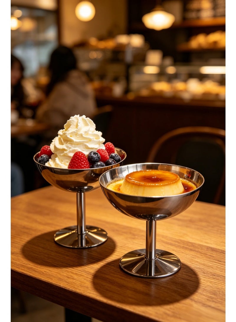 2 piece ice cream cup，stainless steel dessert cup，sauce bowl，mini round foot yogurt snack candy cup，suitable for salad fruit pudding party （Silver） - Image 1