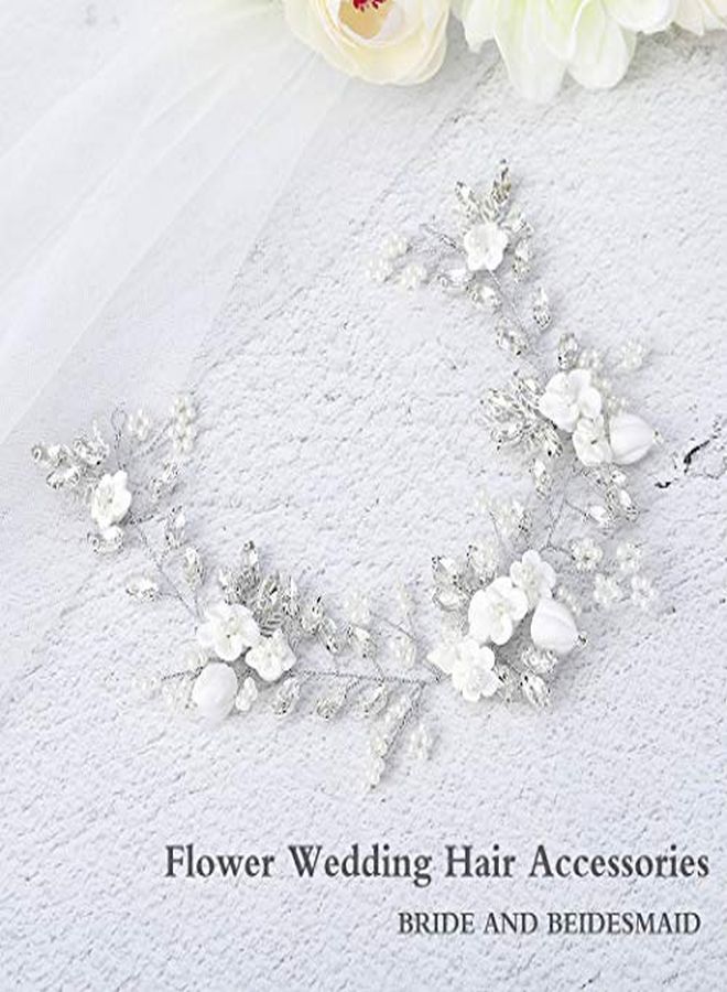 Unicra Bride Flower Wedding Hair Vine Pearls Bridal Hair Piece Crystal Hair Accessories For Women And Girls (Silver) - Image 3