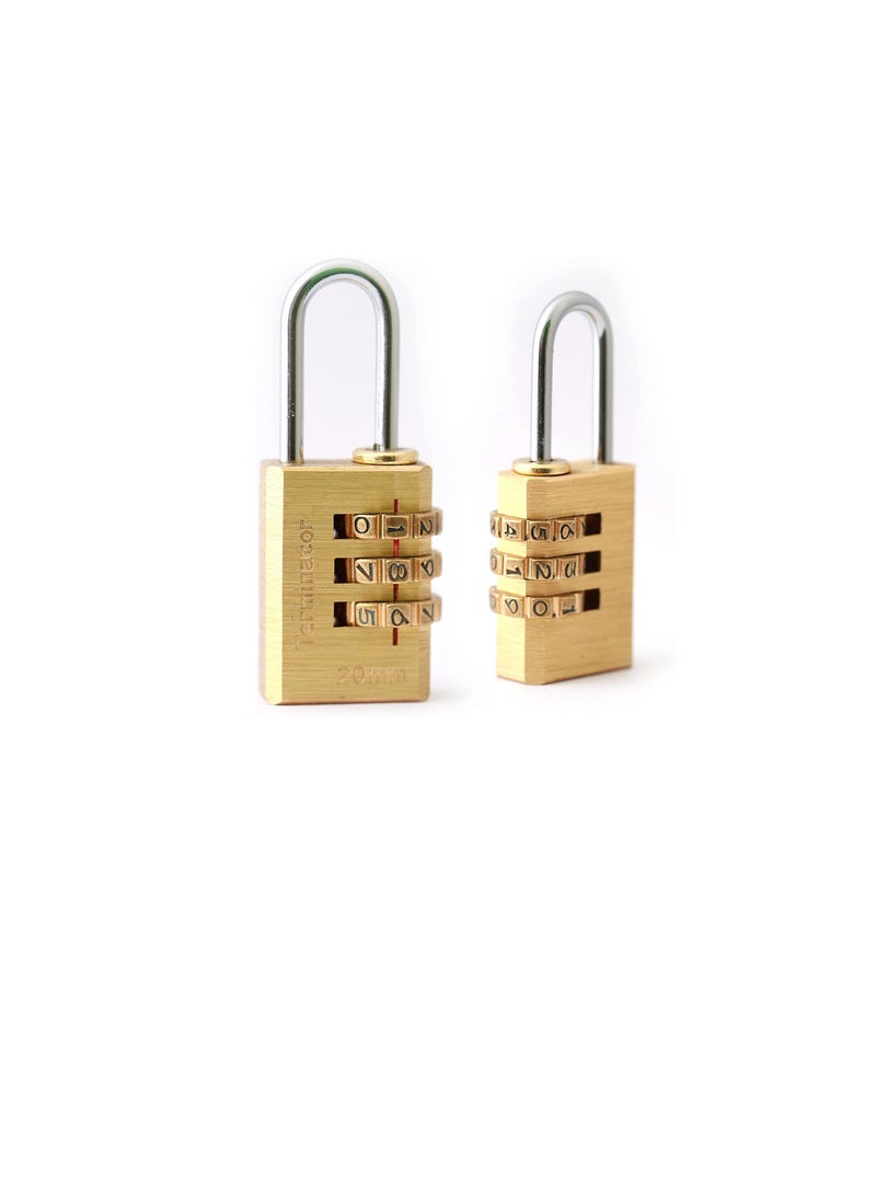 Terminator Brass Combination Pad Lock 20mm Three Brass Dials Safety Lock for Luggage and Cabinets - Image 3