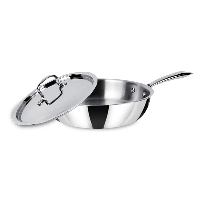 Homestic 1.5L Aluminium Triply Frying Pan | Kadai for Cooking with Handle & Lid | Deep Fry Cookware Wok for Kitchen | Gas & Induction Base Cooking Chinese Karahi | Silver - Image 2