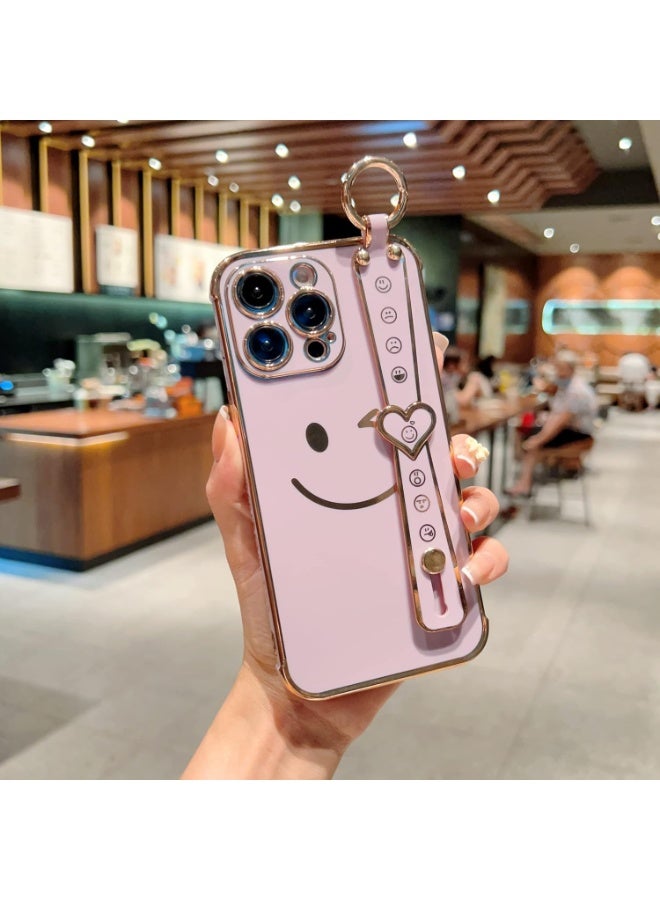 Q TRIPLE A Luxury & Beautiful Case for iPhone 12 Pro Max | Super Girly Design | Electroplated Smiley & Emoji | Protective & Soft Cover | with Adjustable Finger Strap & Kickstand | Anti-Fall Fashion Case for Women & Girls | Special or Party & Events | Color (Purple) - Image 2