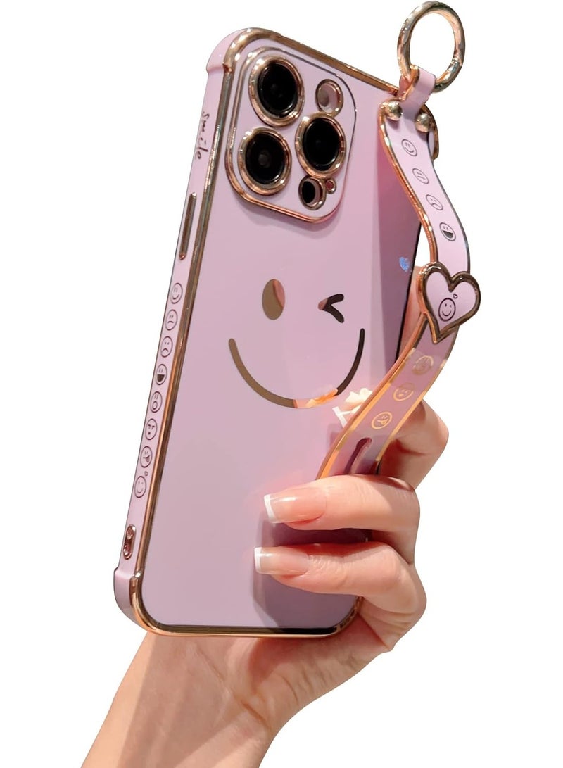 Q TRIPLE A Luxury & Beautiful Case for iPhone 12 Pro Max | Super Girly Design | Electroplated Smiley & Emoji | Protective & Soft Cover | with Adjustable Finger Strap & Kickstand | Anti-Fall Fashion Case for Women & Girls | Special or Party & Events | Color (Purple) - Image 1