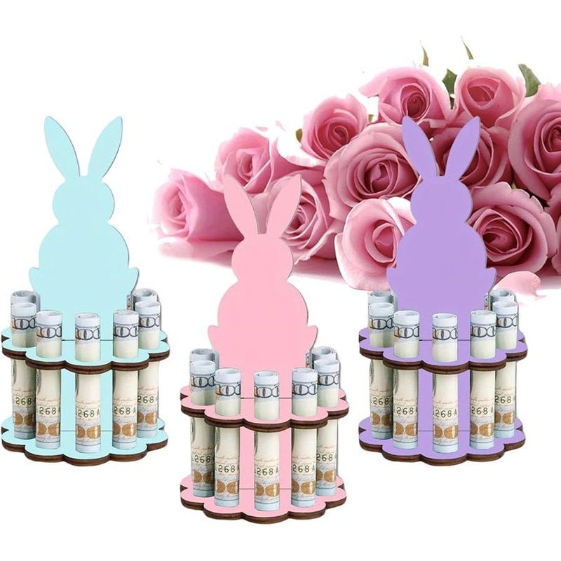 3 Piece Wooden Bunny Money Holder Easter Cash Organizer Funny Holiday Decor Artistic Coin Holder Cash Display For Bookshelf Desk Dorm Apartment Spring Birthday Party Favors Kids Adults - Image 1