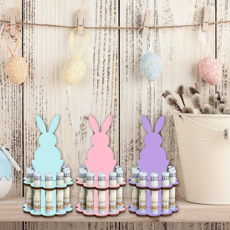 3 Piece Wooden Bunny Money Holder Easter Cash Organizer Funny Holiday Decor Artistic Coin Holder Cash Display For Bookshelf Desk Dorm Apartment Spring Birthday Party Favors Kids Adults - Image 4