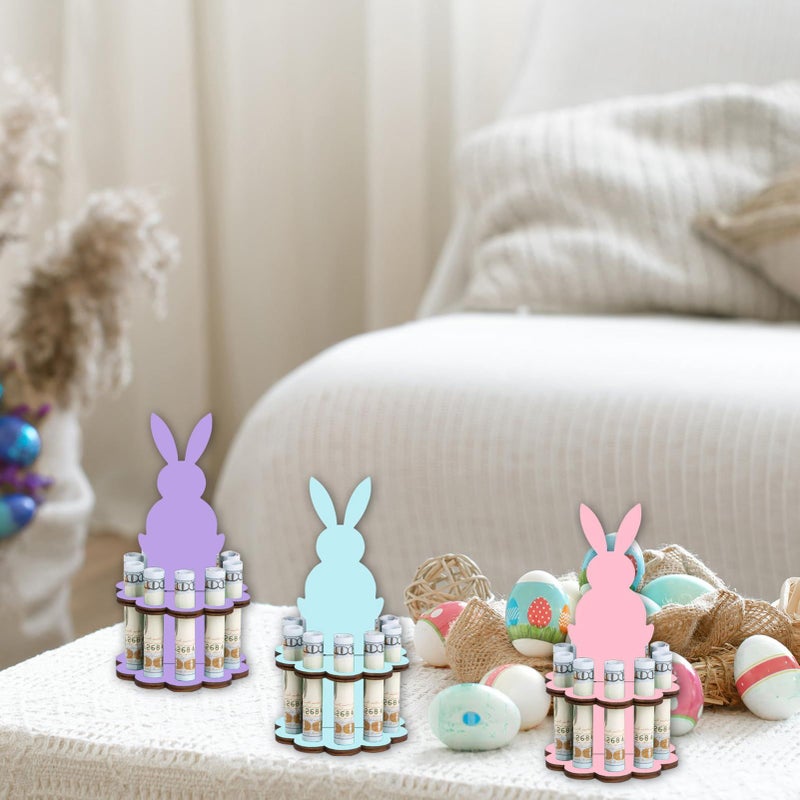 3 Piece Wooden Bunny Money Holder Easter Cash Organizer Funny Holiday Decor Artistic Coin Holder Cash Display For Bookshelf Desk Dorm Apartment Spring Birthday Party Favors Kids Adults - Image 3
