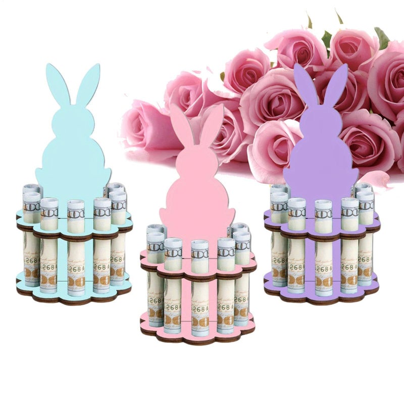 3 Piece Wooden Bunny Money Holder Easter Cash Organizer Funny Holiday Decor Artistic Coin Holder Cash Display For Bookshelf Desk Dorm Apartment Spring Birthday Party Favors Kids Adults - Image 2