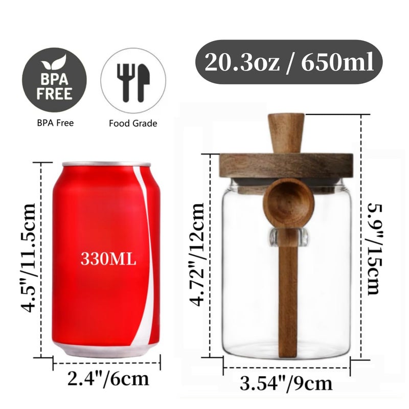 ANSQU Glass Jar with Wooden Lid & Spoon  20.3oz Food Storage Containers  Coffee Grounds Container  Food Storage Canister (1 Pack) - Image 2
