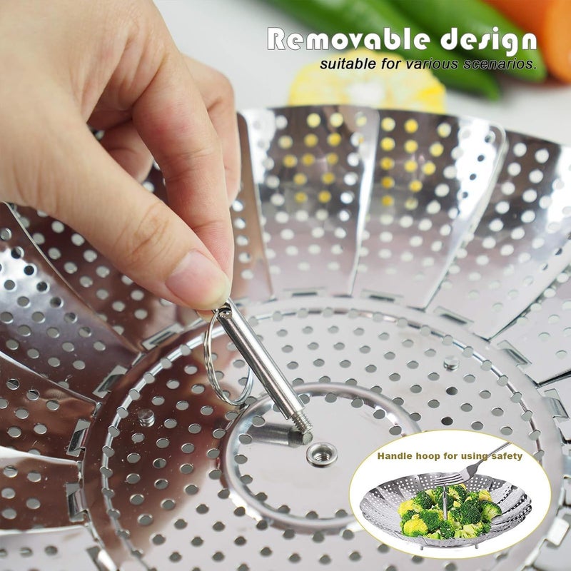 Adjustable Steam Strainer to Fit Various Pots Stainless Steel Metal Steam Basket,Foldable Steam Baskets for Cooking Food,Expandable Fits Various Sizes (Silver, Large) - Image 4