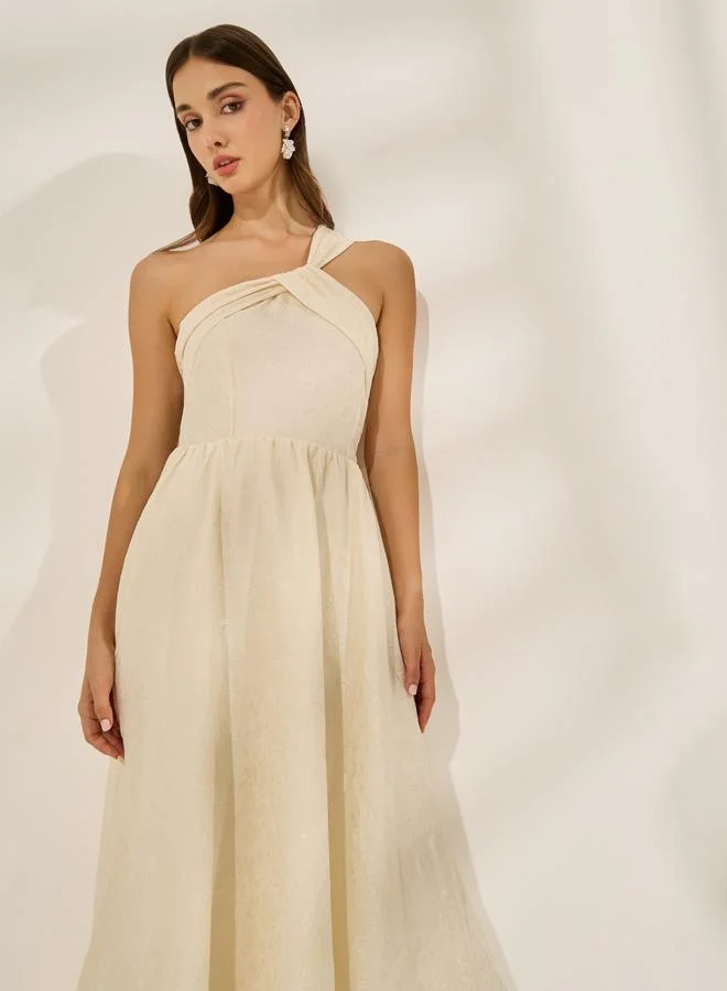 ستايلي فستان طويل جاكار بلا أكمام