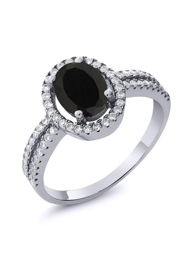 GEM STONE KING خاتم من الفضة الإسترلينية 925 مع أونيكس أسود للنساء (1.85 قيراط بيضاوي 8X6 مم متوفر بأحجار الميلاد في المقاسات 5 6 7 8 9) - Image 1