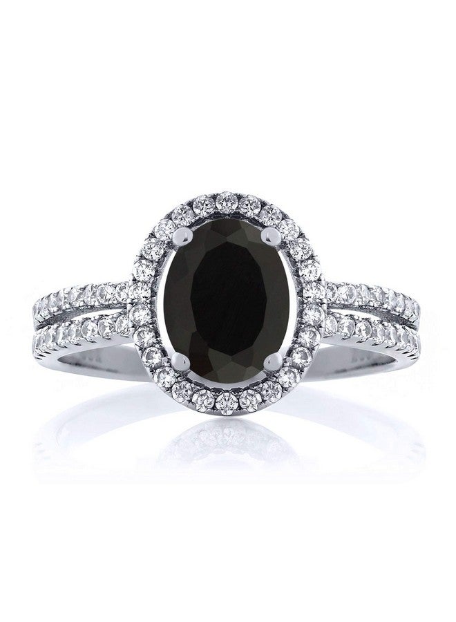 GEM STONE KING خاتم من الفضة الإسترلينية 925 مع أونيكس أسود للنساء (1.85 قيراط بيضاوي 8X6 مم متوفر بأحجار الميلاد في المقاسات 5 6 7 8 9) - Image 2